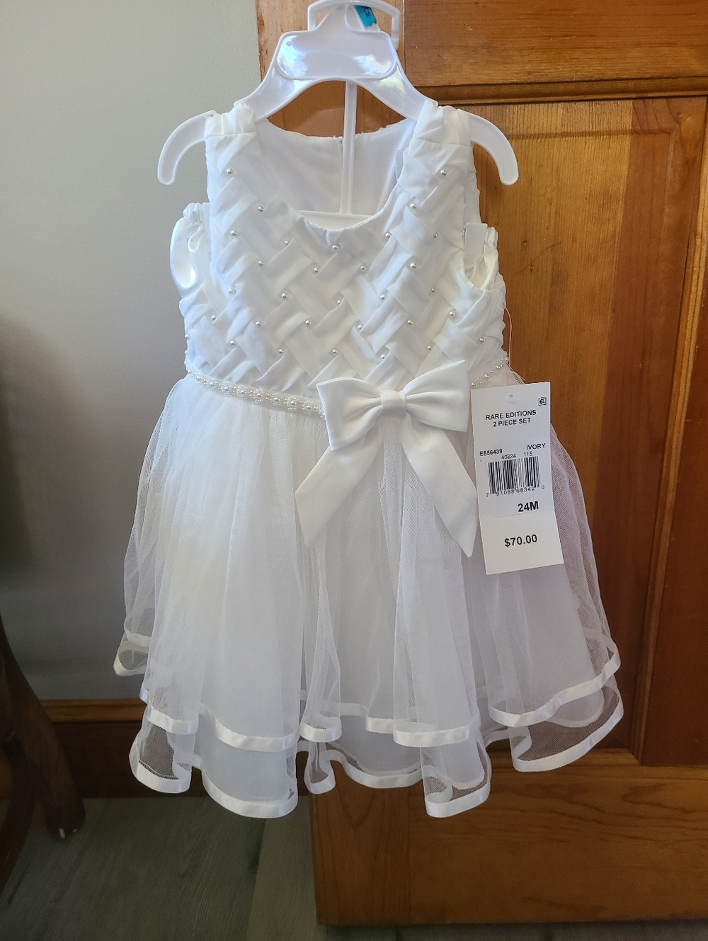 NWT Rare Editions 2 PC Set White Ivory Dress & Diaper Cover Size 24 Months